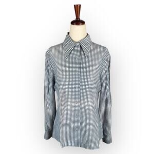 Vintage Blue Grid Button Front Long Sleeve Shirt Medium